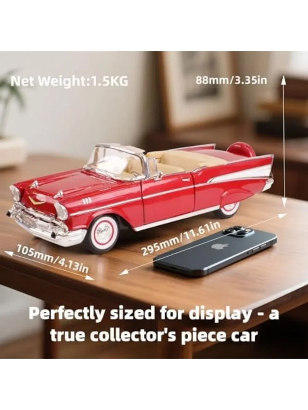 Classic 1957 Convertible Diecast Model - Working Doors & Hood, Alloy Car Gift